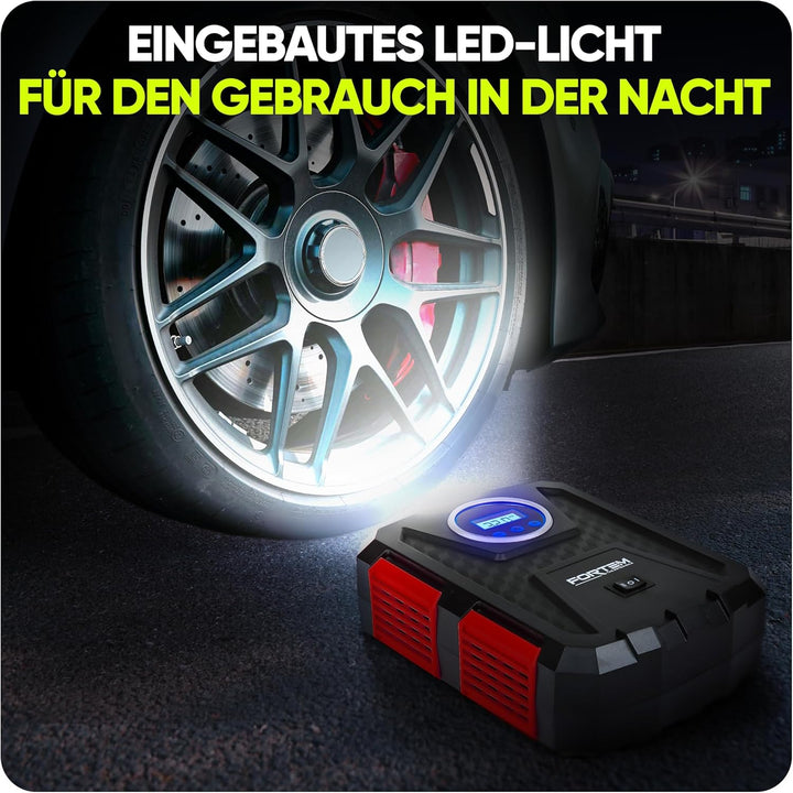 FORTEM Tragbarer Kompressor Autoreifen, Kompressor Fahrrad, 12V Autoreifen Pumpe und Fahrradpumpe El