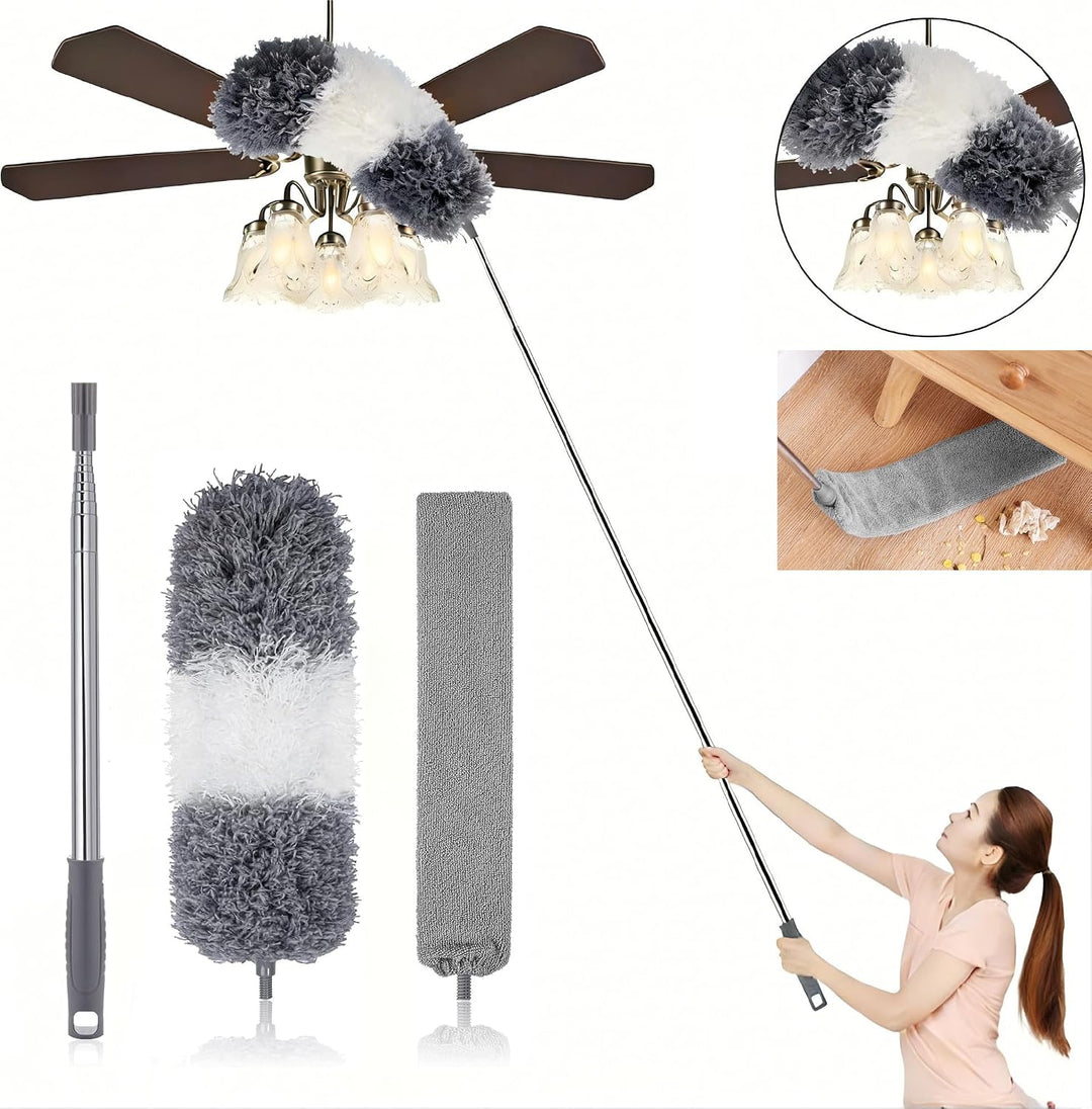 Staubwedel Teleskop Waschbar Mikrofaser Duster Lang Ausziehbar Bis 254cm | 3 Stück Staubwedel Lang A