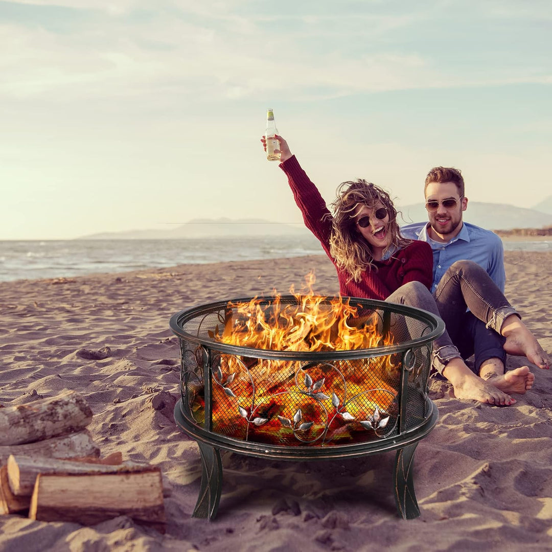 Feuerschale, Feuerschale Garten, Feuerkorb mit Funkenschutz, Feuerstelle Retro-Look, inkl. Poker & K