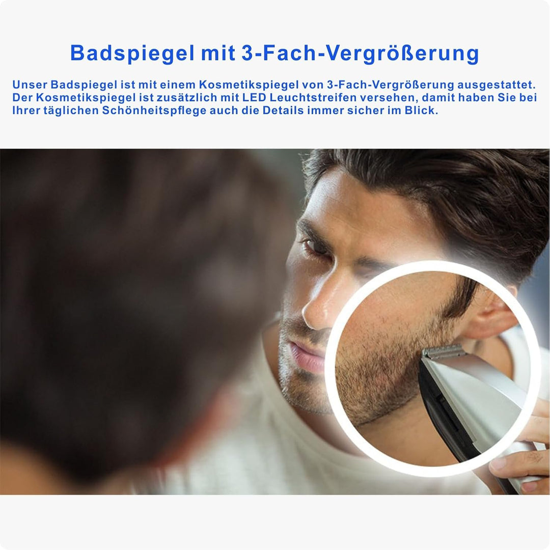 AQUABATOS® 120x60 cm LED Badspiegel mit Beleuchtung Badezimmerspiegel Digital Uhr Aluminiumrahmen Sc