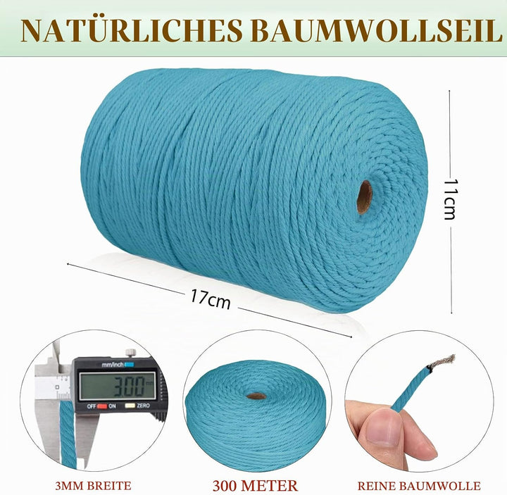 Makramee Garn 3 mm x 300 m, Natürliches Makramee, Baumwollgarn Macrame Cord, Baumwollkordel Wird Ver