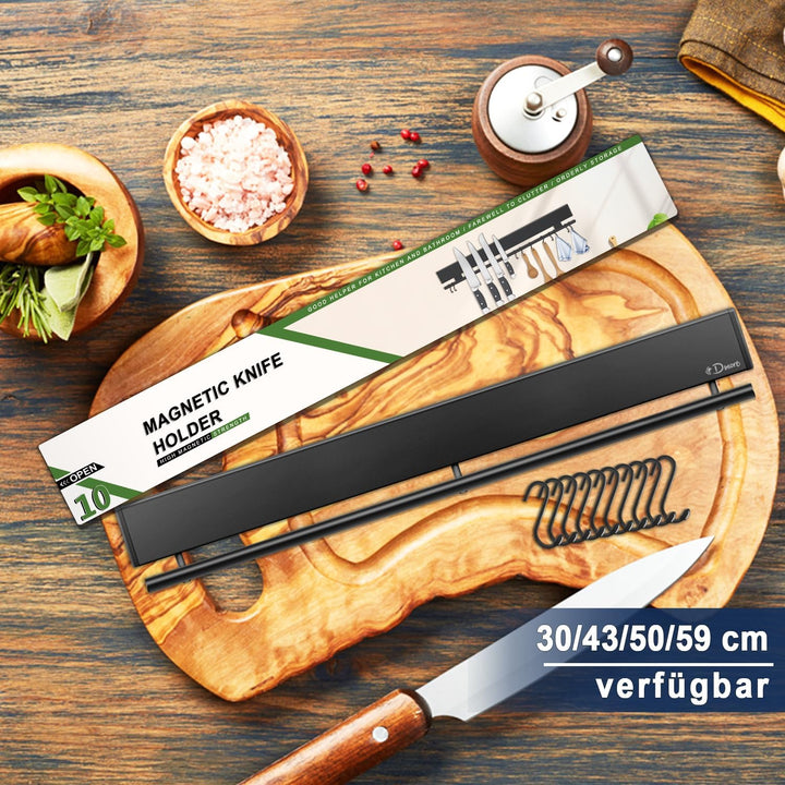 Dmore Magnetleiste Messer mit 10 Haken, 50 cm Messerhalter magnetisch schwarz mit Hakenleiste, extre