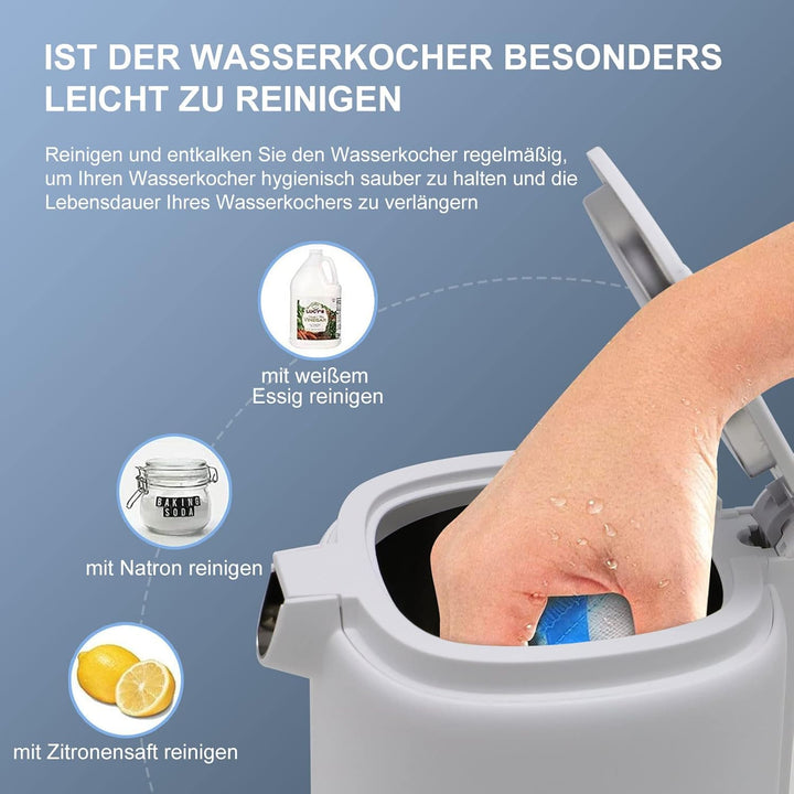 Fengjie 0,8l Edelstahl Wasserkocher Camping Reisewasserkocher 1360W Kabellos Doppelwand-Design Teeke
