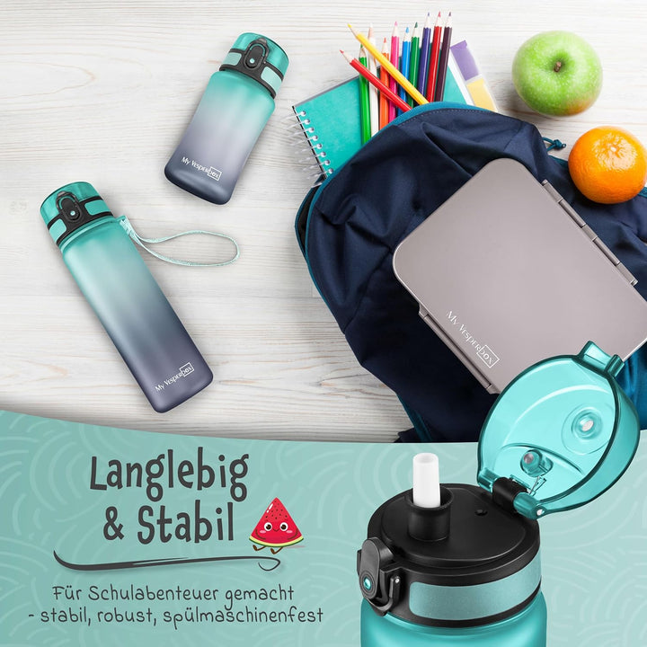 My Vesperbox – Minny - Kinder Trinkflasche auslaufsicher – 350ml, 500ml, 750ml – mit Strohhalm oder