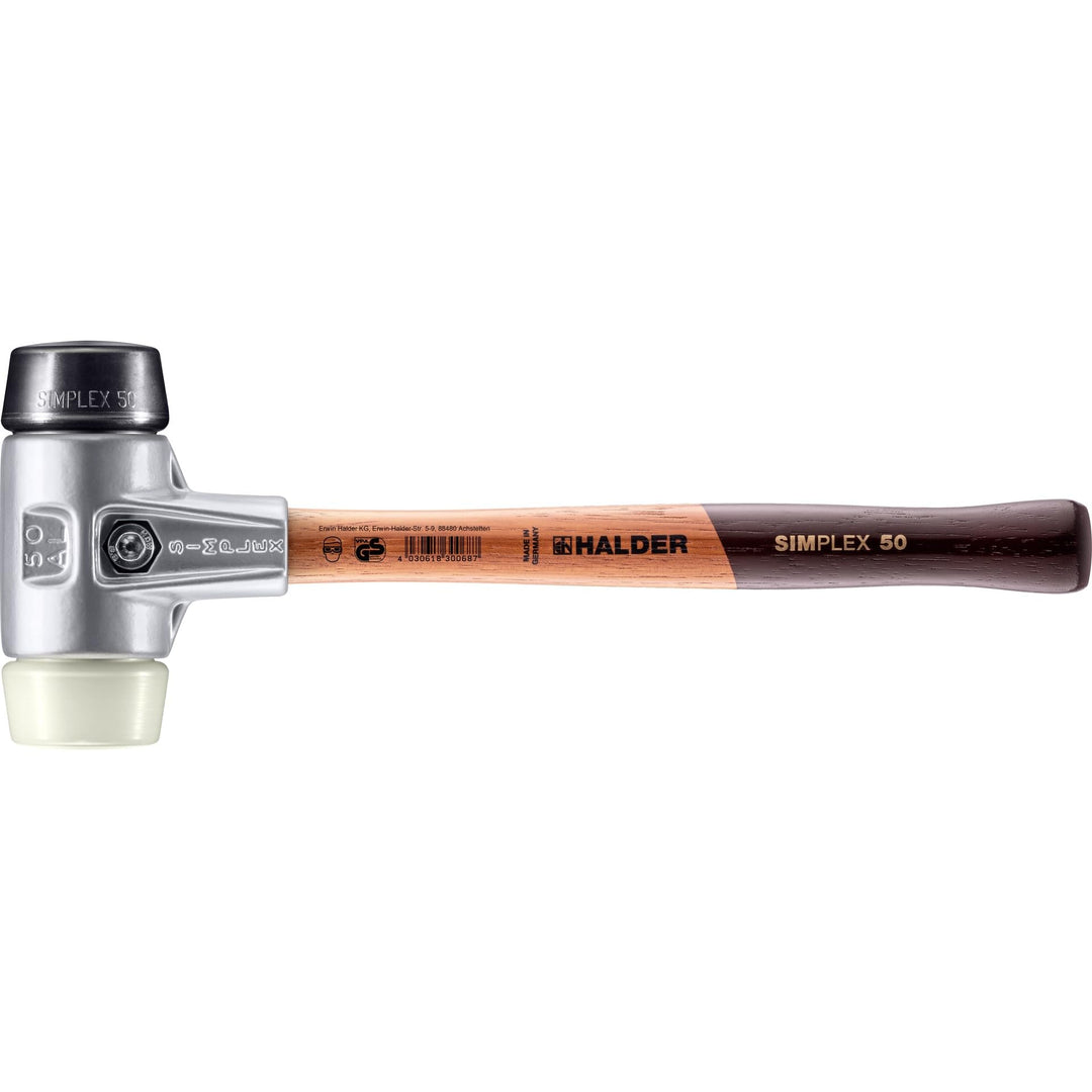 SIMPLEX-Schonhammer, Gummikomposition/Nylon; mit Aluminiumgehäuse und hochwertigem Holzstiel | D=50