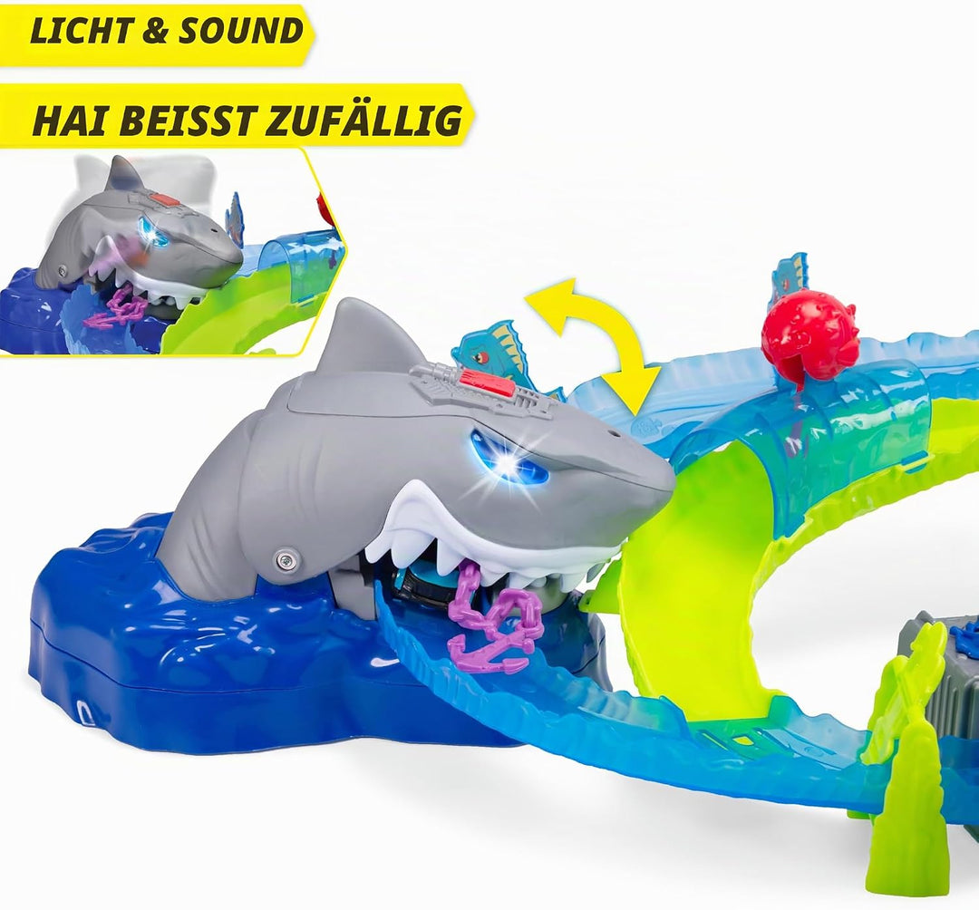 Dickie Toys - Auto-Rennbahn White Shark (50x55x32 cm) inkl. Spielzeugauto aus Metall - motorisierte