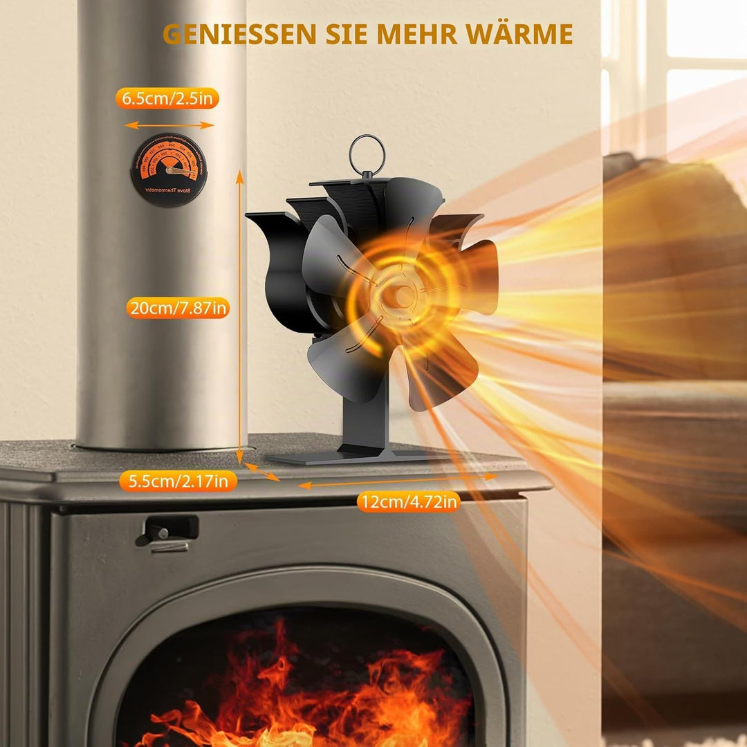 Kaminventilator, Ofenventilator Ohne Strom mit 5 Flügel, Kaminofen Ventilator für Holzofen, Leiser B