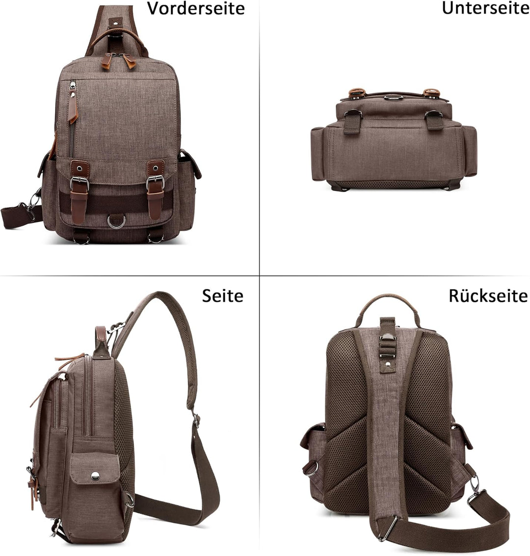 DORRISO Brusttasche Herren Mode Grosse Kapazität Schultertasche für 10,9 Zoll iPad mit Griff Mehrere
