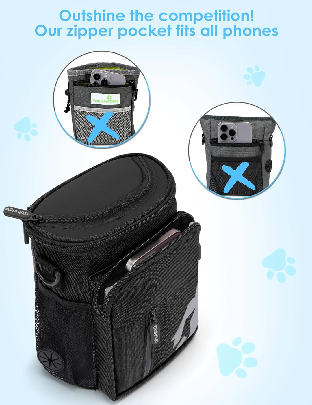 Gobeigo Hundeleckerlis und Trainingsklicker, Gürteltasche mit Kotbeutelspender, Leckerlibeutel zum G
