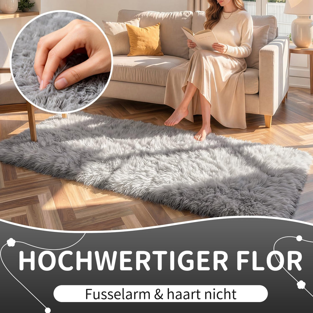 VOFUSHON Wohnzimmer Hochflor Teppich,Shaggy Flur Läufer Teppich Modern Flauschiger Weich Teppich Gro