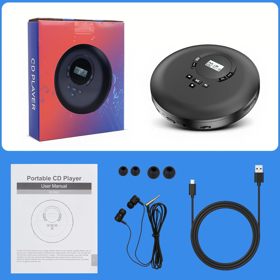 Gueray Tragbarer CD Player Tragbar CD Players Kinder CD-Player HiFi Discman mit Kopfhörer LCD-Displa