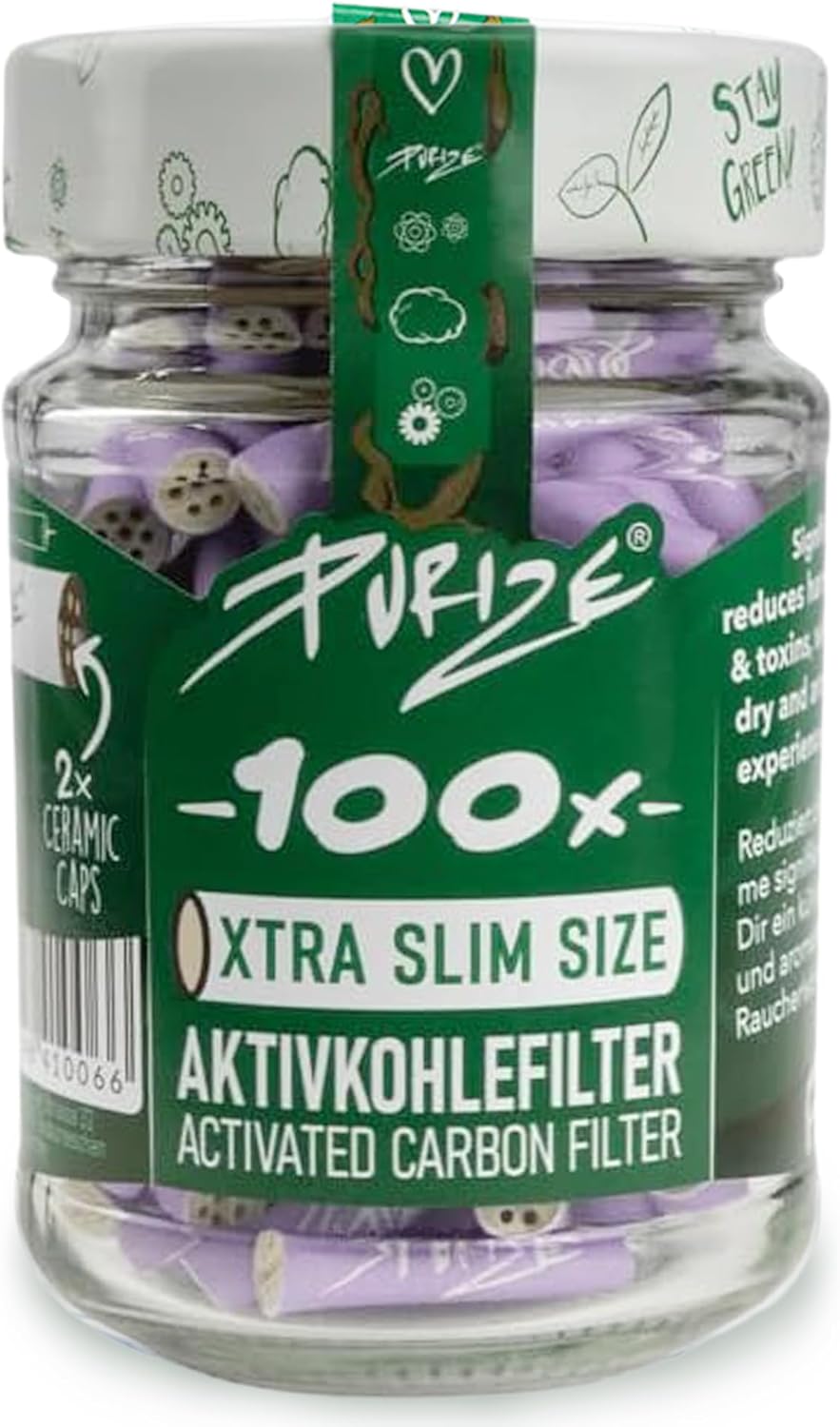 PURIZE® Glas I 100 XTRA Slim Size Aktivkohlefilter Flieder
