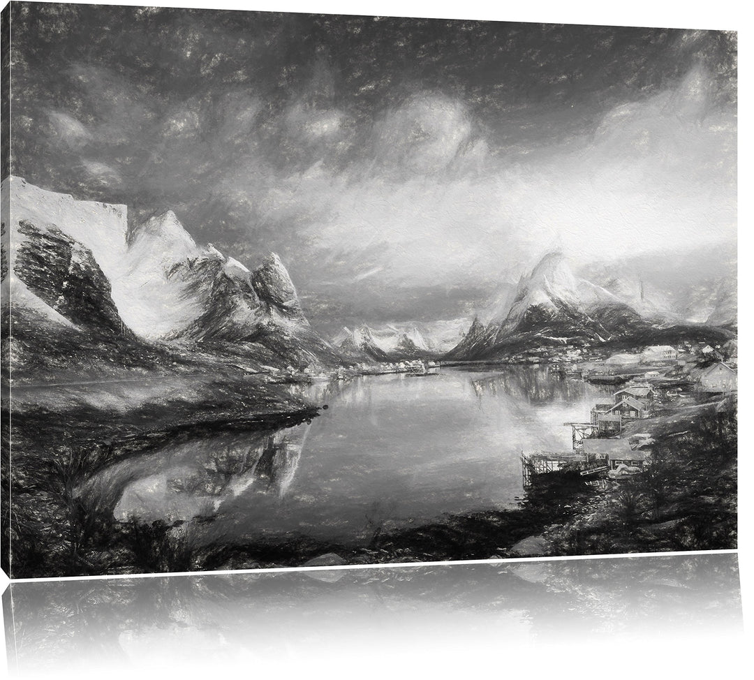 Pixxprint Schneelandschaft in Norwegen als Leinwandbild/Grösse: 100x70 cm/Wandbild/Kunstdruck/fertig