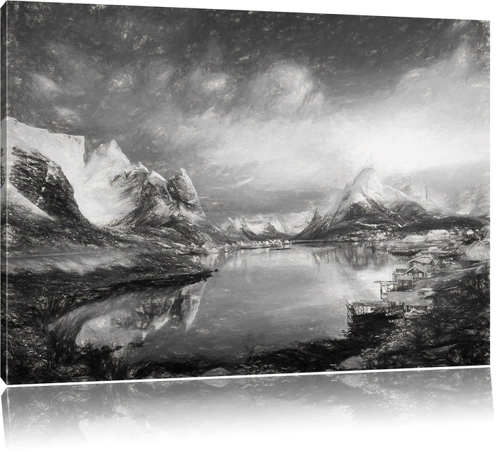 Pixxprint Schneelandschaft in Norwegen als Leinwandbild/Grösse: 100x70 cm/Wandbild/Kunstdruck/fertig