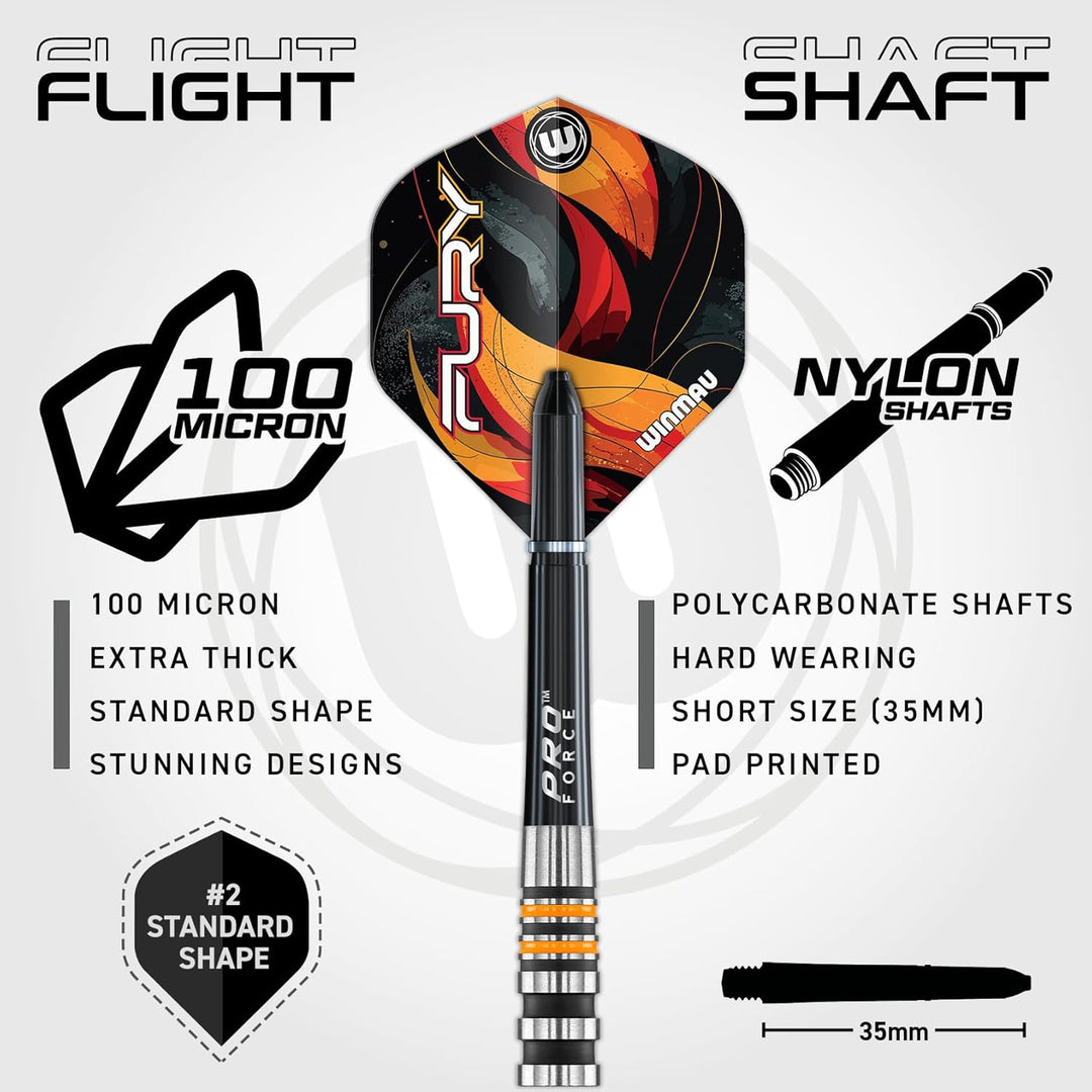 WINMAU Fury Wolfram-Dartpfeile mit Prismenflügeln und Vecta-Schäften (Stiele), 22–28 g, 28 g