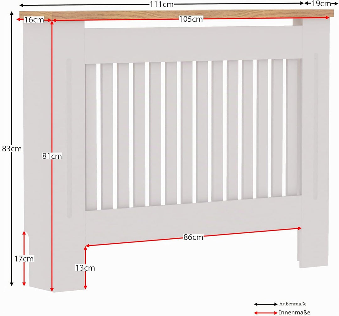Vida Designs Arlington Heizkörperabdeckung, weiss, moderner lackierter MDF-Schrank, Lamellen, Grill,