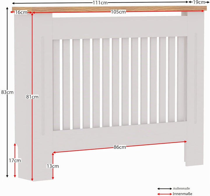 Vida Designs Arlington Heizkörperabdeckung, weiss, moderner lackierter MDF-Schrank, Lamellen, Grill,