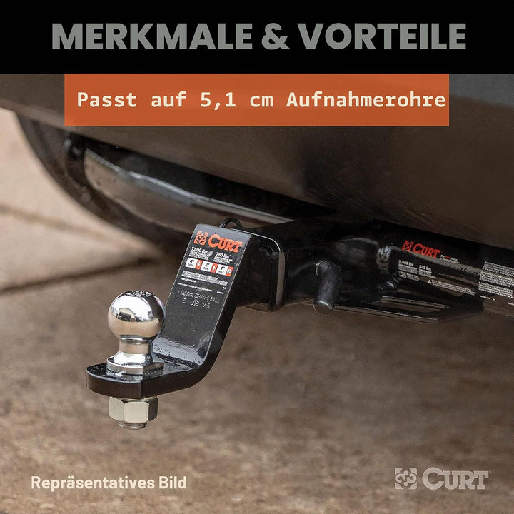 CURT 45056 Anhängerkupplungshalterung mit 5,1 cm Kugel und Stift, passend für 2-Zoll-Empfänger, 3,4