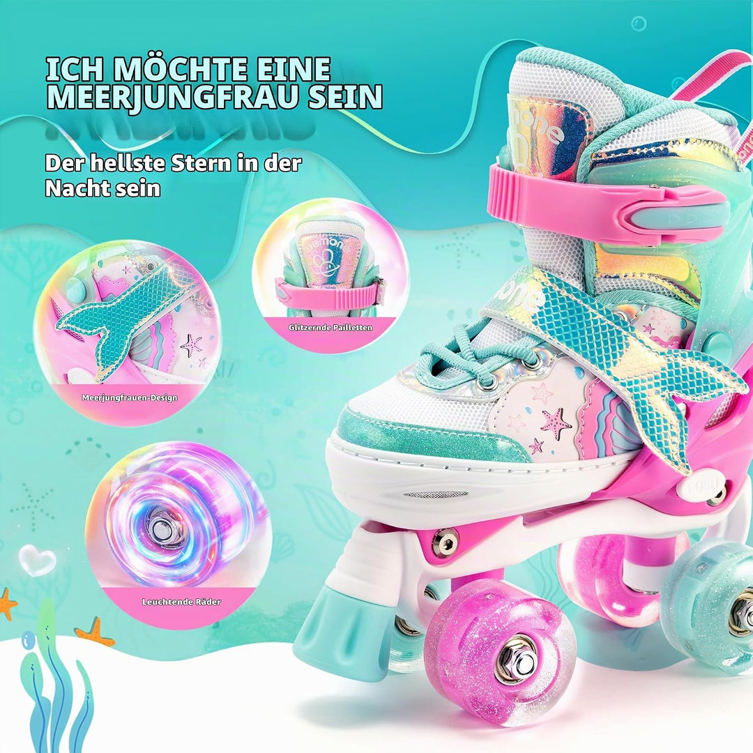 NEMONE Rollschuhe für Mädchen Kinder 4 Grössen Verstellbar Blau Violett Rollschuhe für Kinder Drinne
