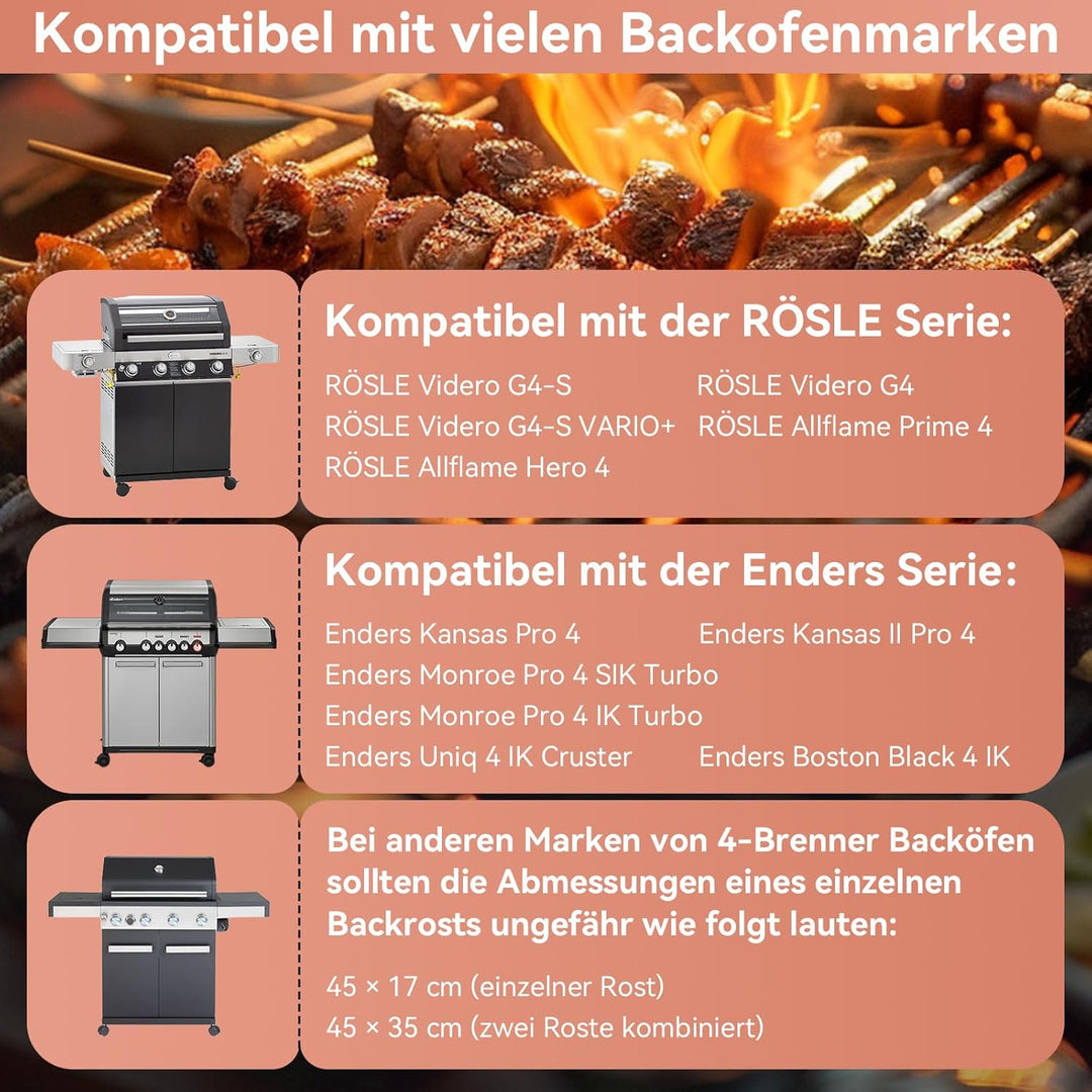 45 x 35 cm Gusseisen Grillrost für Rösle Videro G4-S, Allflame Prime 4, Grillrost Ersatz für Enders