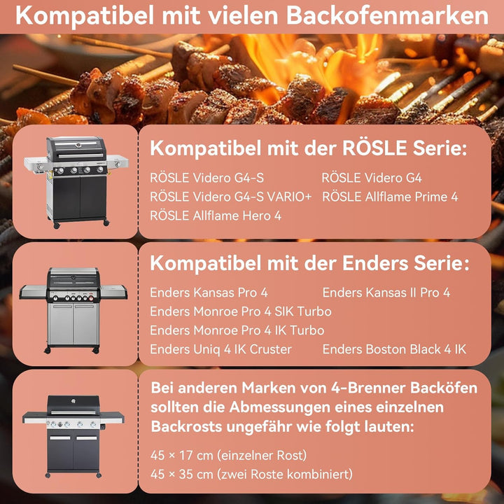 45 x 35 cm Gusseisen Grillrost für Rösle Videro G4-S, Allflame Prime 4, Grillrost Ersatz für Enders