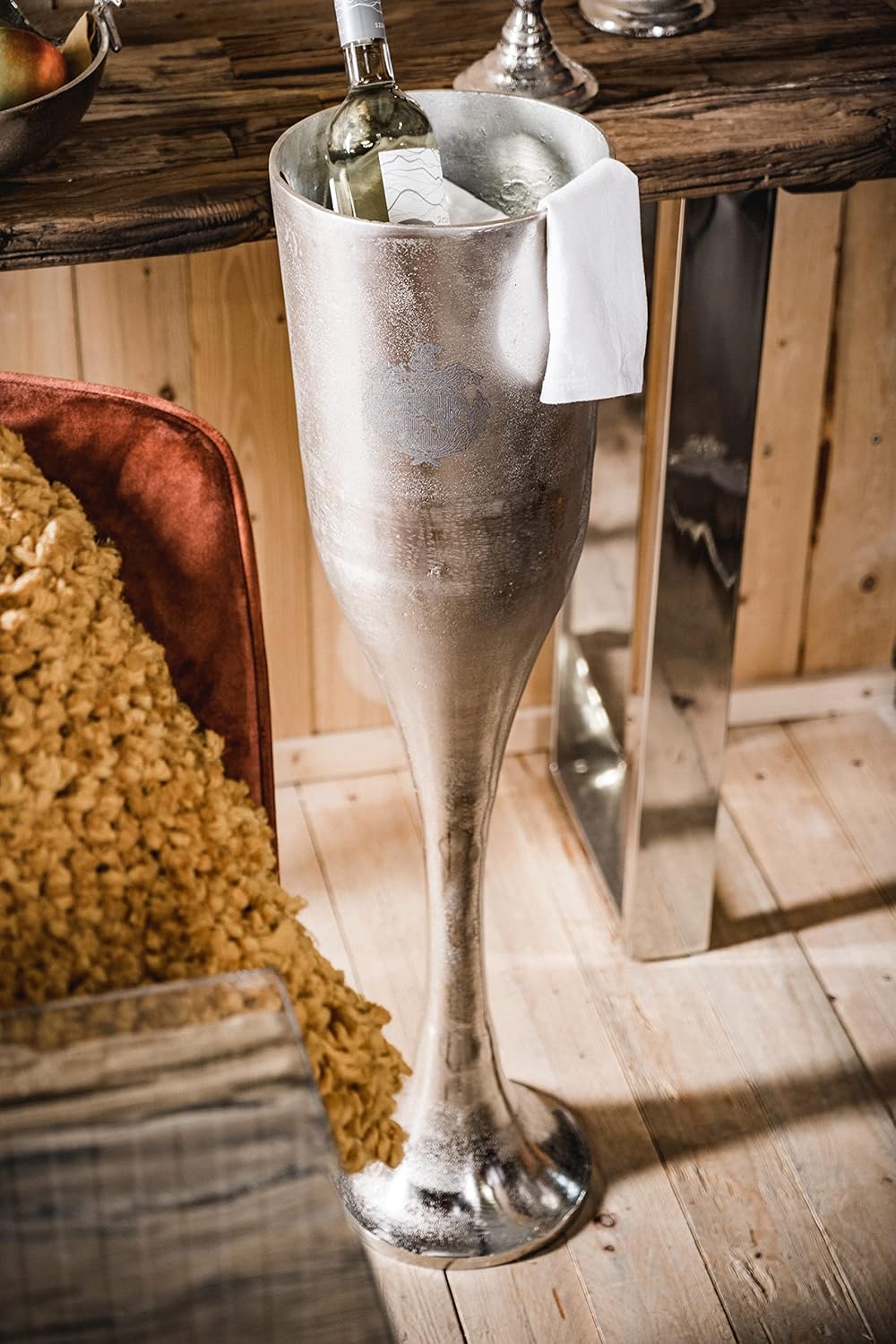 Champagnerkühler auf Standfuss, Weinkühler Sektkühler Flaschenkühler Getränkekühler, Aluminium Metal