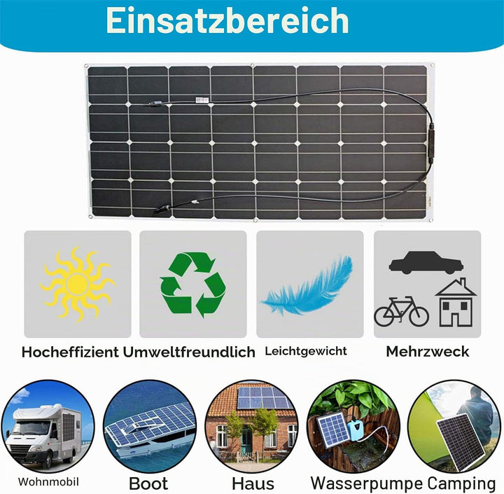 100W 12V Solarpanel Kit Flexible Monokristalline Solarpanel mit 10A Solarladeregler und 3m Solarkabe