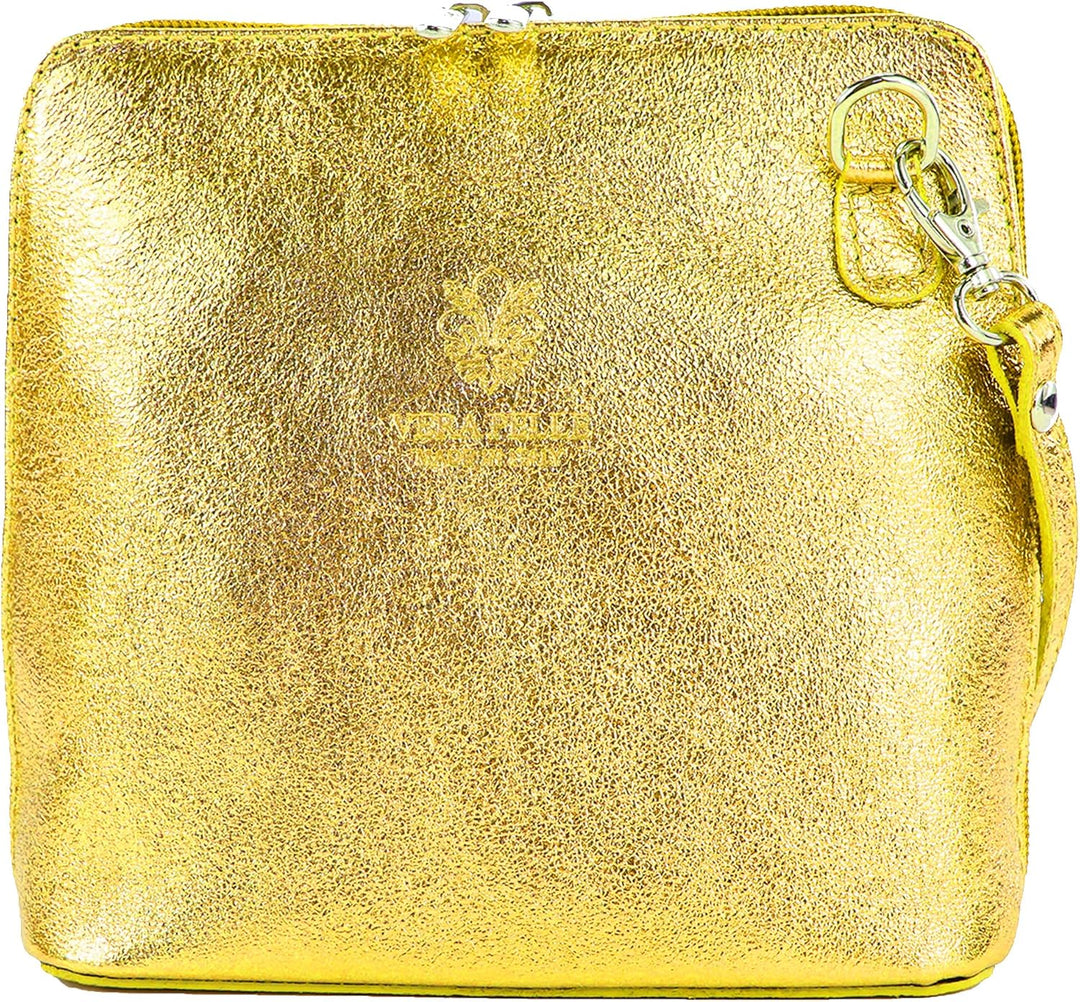 modamoda de - T94 - ital kleine Umhängetasche aus Glattleder Gold-metallic, Gold-metallic