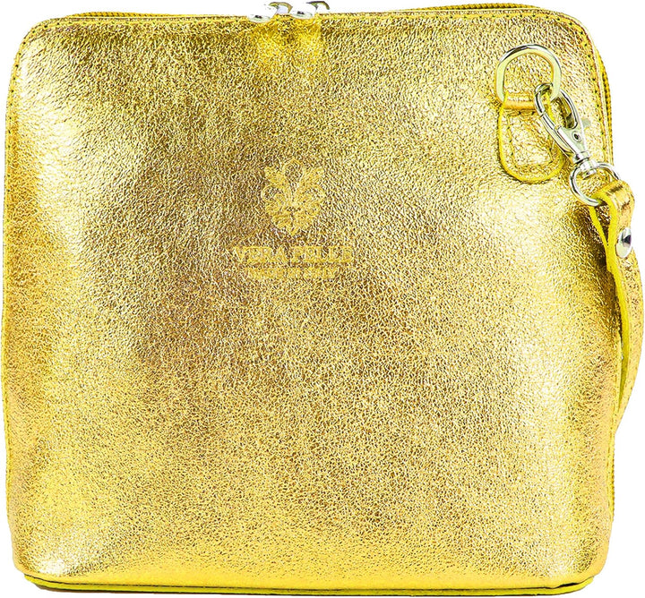 modamoda de - T94 - ital kleine Umhängetasche aus Glattleder Gold-metallic, Gold-metallic