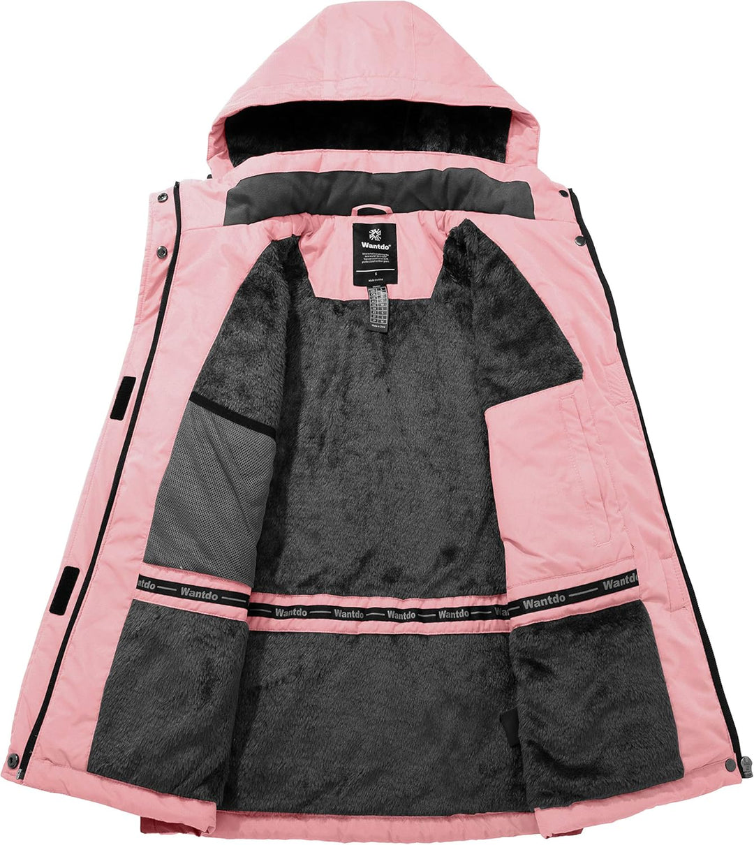 Wantdo Damen Winter Skijacke Warm Fleece Mantel Berg Snowboardjacke Outdoor Kapuzen Windbreaker Jack
