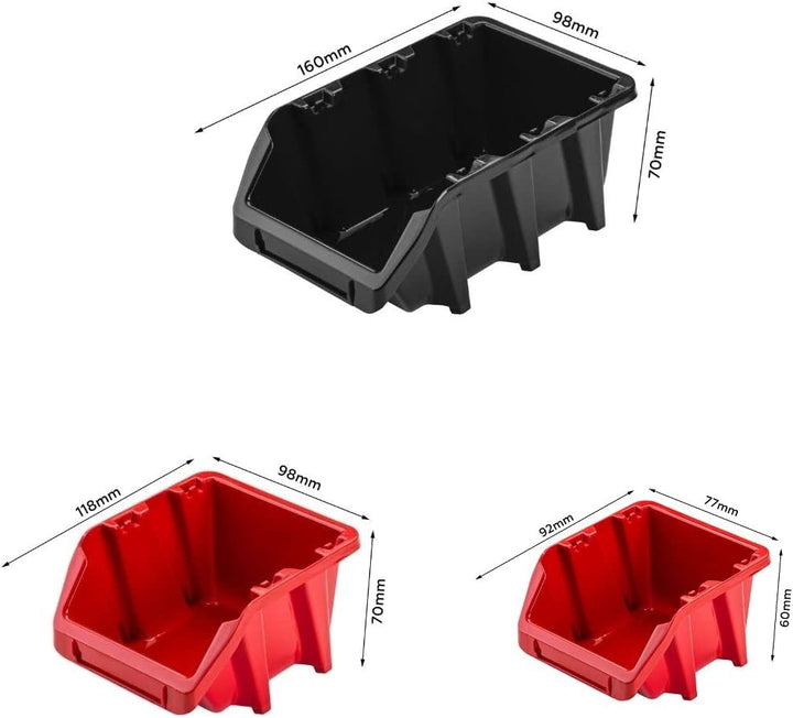 Lagersystem Werkstattregal | 156 x 78 cm | 62 stck. Box | Wandregal mit Werkzeughalterungen und Stap