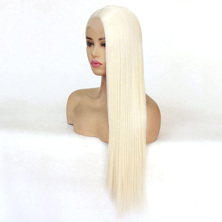 60# Blonde Lace Front Perücke Lange Gerade 13x4 Lace Hitzebeständige Synthetik für Tägliche Cosplay