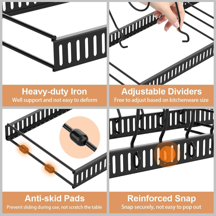 Housolution Pfannenhalter für Schublade, Erweiterbarer Topfdeckelhalter mit 14 Verstellbaren Teiler,