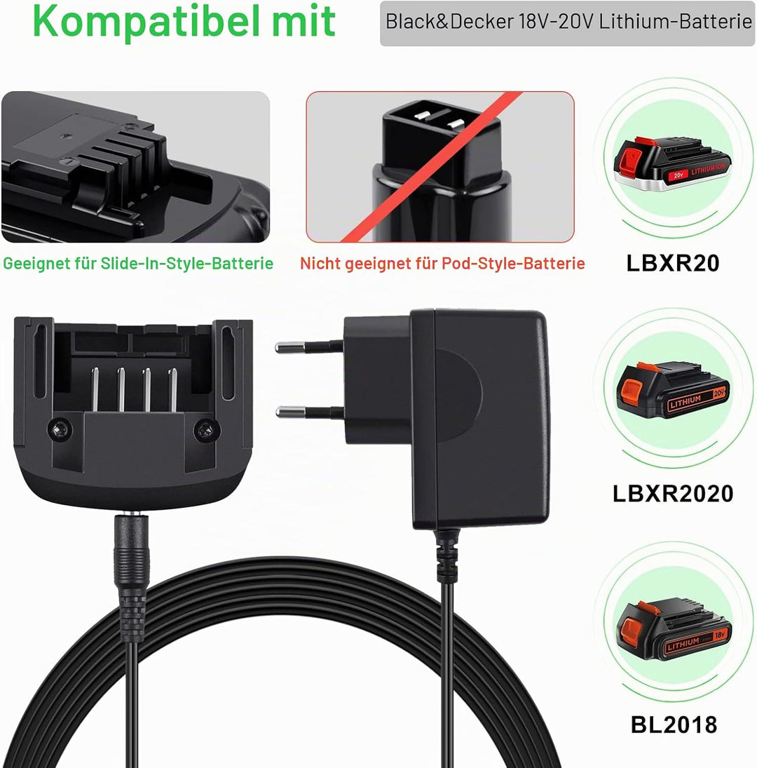 Ladegerät 18V/20V Lithium, Kompatibel mit Black&Decker Lithium-Akku 18V/20V BL2018 LBXR20 LBXR20-OPE