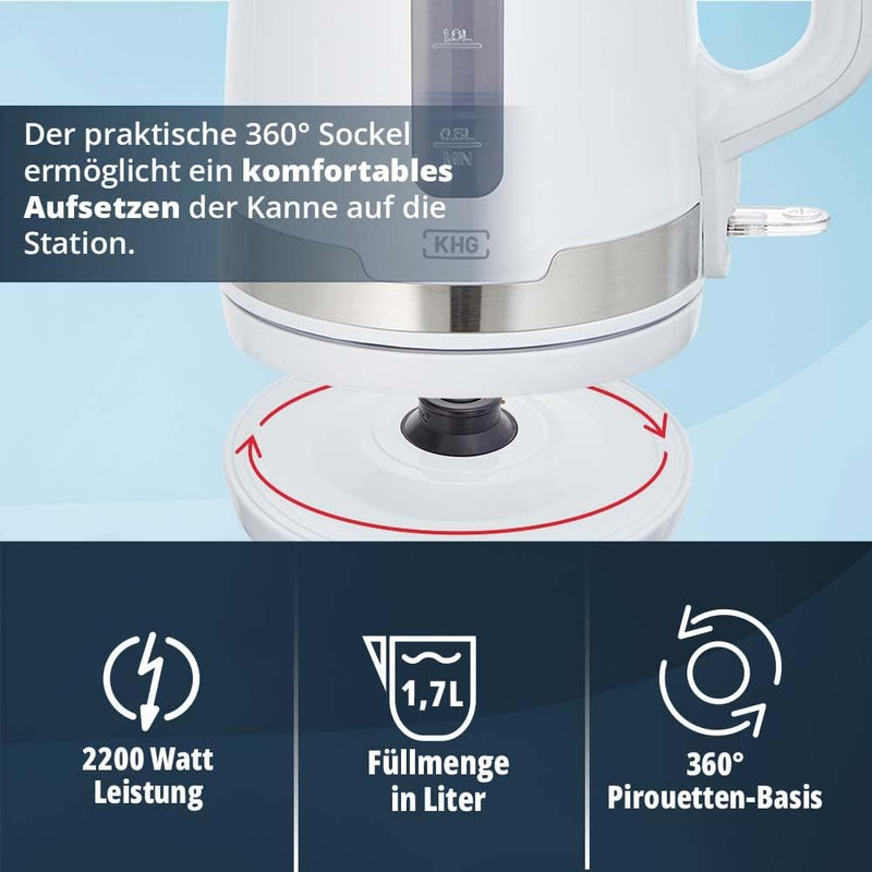 KHG Frühstücksset Wasserkocher und Toaster Set 2-teilig, 2.200 & 850 Watt, Kapazität 1,7 Liter & 2 S