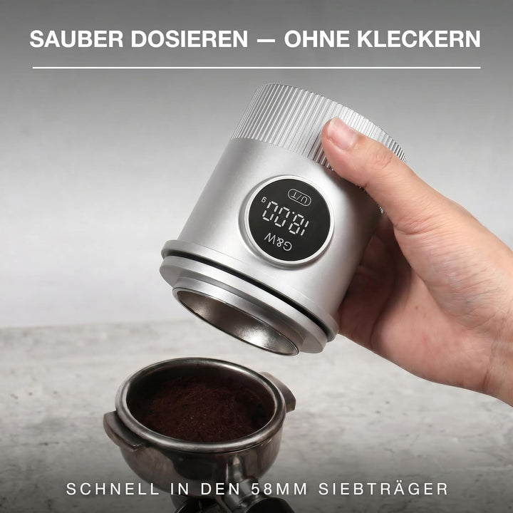 G&W Kaffee Dosing Cup Waage 58 mm, Digitale Espressowaage mit Becher, 0,05–0,1 g Genauigkeit bis 500