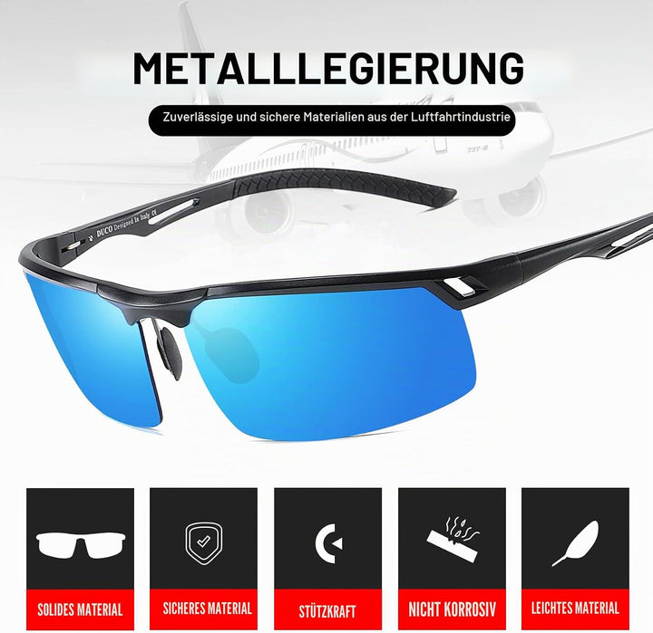 DUCO Sonnenbrille für Herren Retro Polarisierte Sonnenbrille Ultraleichte Sportbrille Al-Mg Metallra