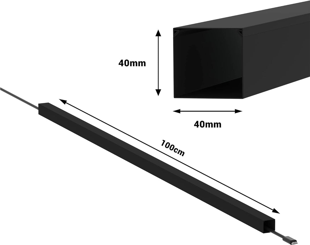 Kabelkanal Selbstklebend Pro mit Schaumklebeband, Kabelschacht 10m 40x40mm - 10x1m, Black - Schwarz