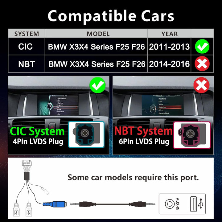 Fast Boot Linux Autoradio kompatibel mit BMW X3 X4-Reihe F25 F26 (2011-2013) CIC iDrive Upgrade | Bl