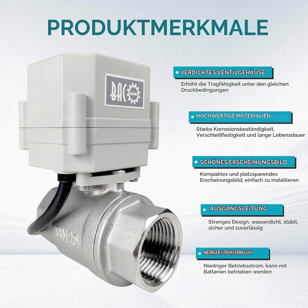 BACOENG AC110/230V 2 Wege 3/4" Edelstahl Motorkugelhahn Elektrische Zonenventil mit Stecker NC 3/4"