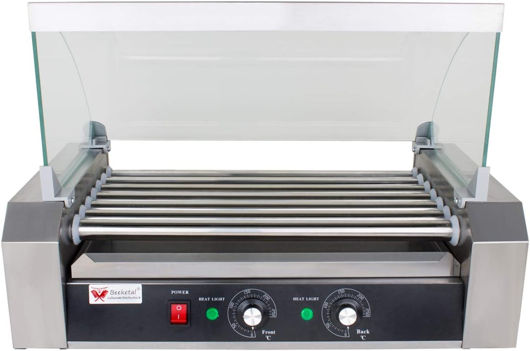 Beeketal 'BH7WG' Profi Hot Dog Grill mit 7 rotierenden Heizstäben, Edelstahl Würstchen Grill Gerät m