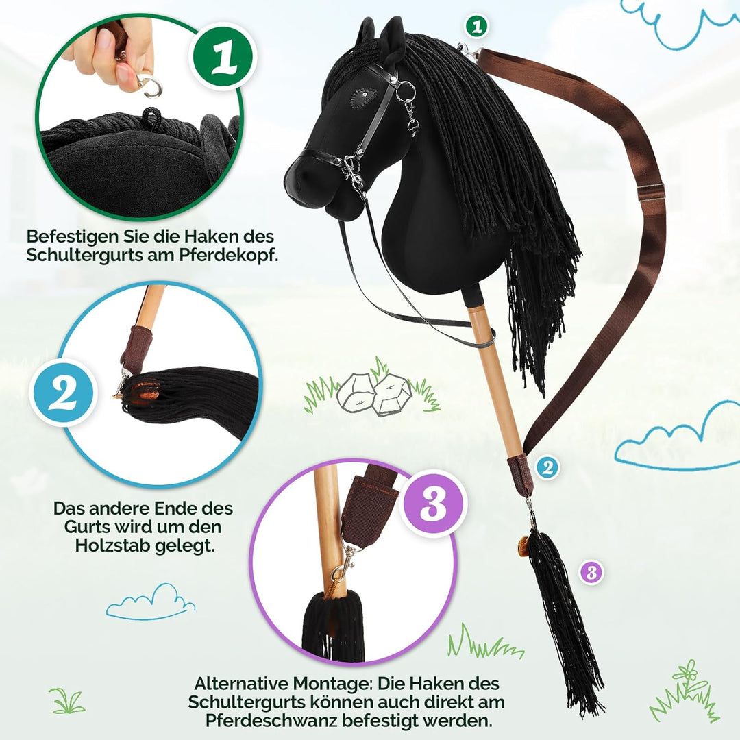 Hobby Horse, A3 Kopfgrösse Steckenpferd Kinder, Hobby Horsing mit Weichem Plüschhalfter, Fliessendem