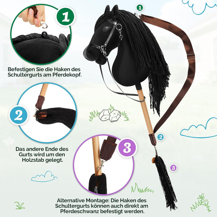 Hobby Horse, A3 Kopfgrösse Steckenpferd Kinder, Hobby Horsing mit Weichem Plüschhalfter, Fliessendem