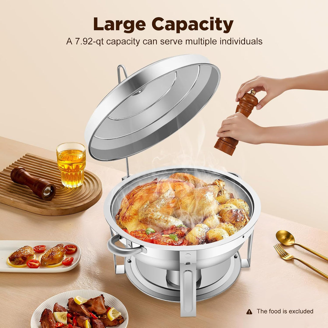 7.5L Edelstahl Rund Chafing Dish, Speisenwärmer Profi Set, Warmhaltebehälter, mit Brennstoffpastenbe