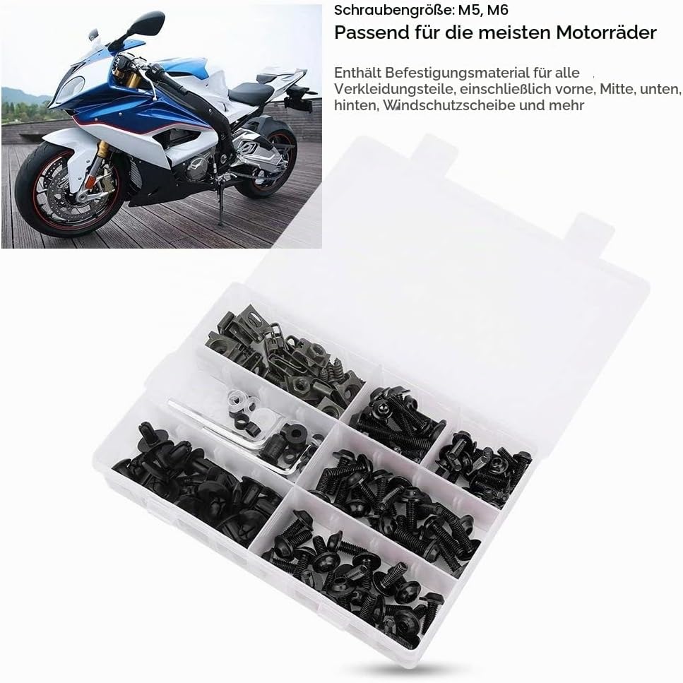198 Stück Motorrad Verkleidungsschrauben Kit, Universal Bolzen Fairing Bolt Kit Karosserie Schrauben