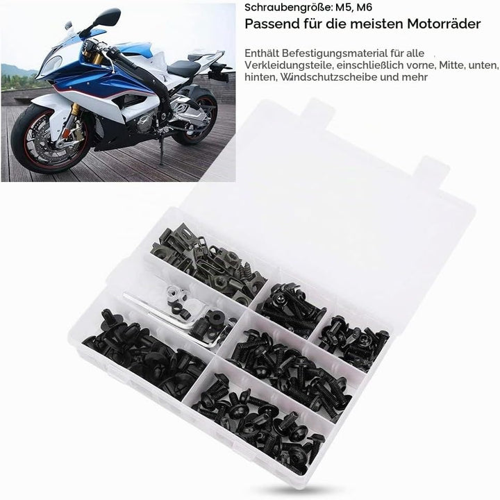 198 Stück Motorrad Verkleidungsschrauben Kit, Universal Bolzen Fairing Bolt Kit Karosserie Schrauben