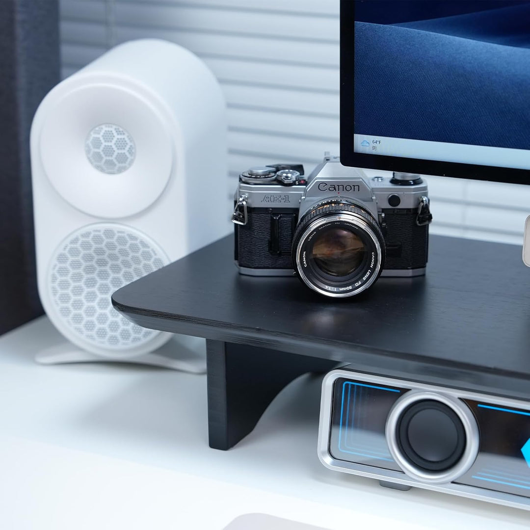 Bamboo Dual Monitor Ständer schwarz, 2-stufiger Schreibtisch Monitorständer für 2 Monitore, Halterun