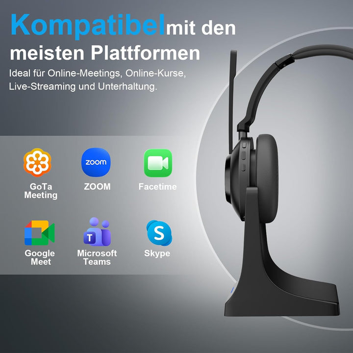 Voistek Kabelloses Bluetooth Headset mit Mikrofon & Rauschunterdrückung, USB Dongle für PC, Ladestat