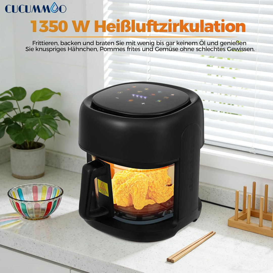Heissluftfritteuse/Air Fryer, 3.3L Smart Airfryer mit Full Touch Screen & Sichtfenster, Garen und Ba