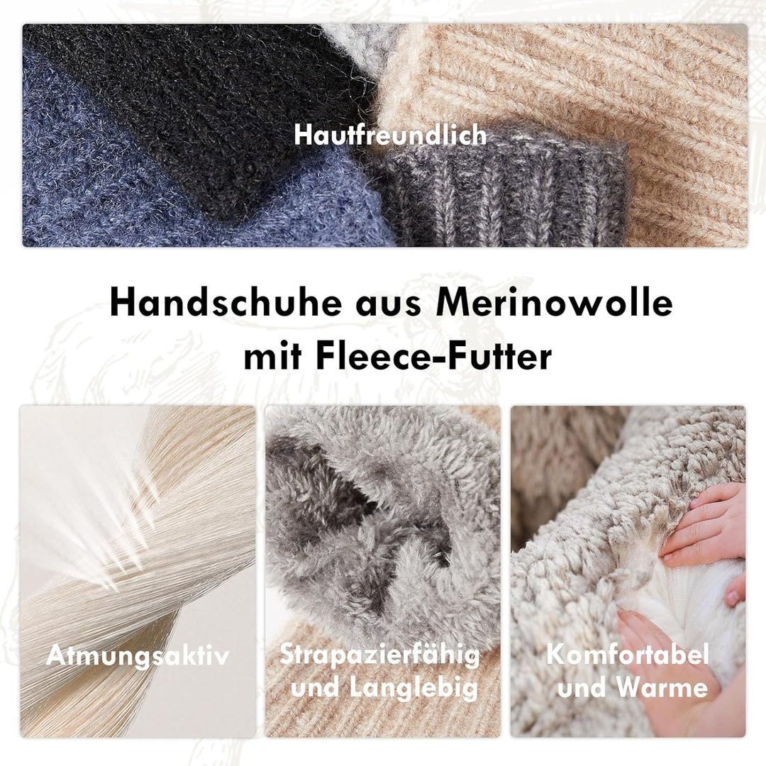 Handschuhe Damen Winter Warm Thermohandschuhe Fleecefutter Merino Wolle Touchscreen Doppelschicht El